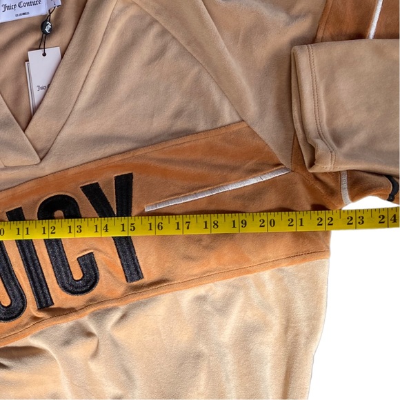 ⭐️HP NWT Juicy Couture Luxe Velour Raglan V Neck Sweater Beachwood Tan Large - Picture 9 of 12